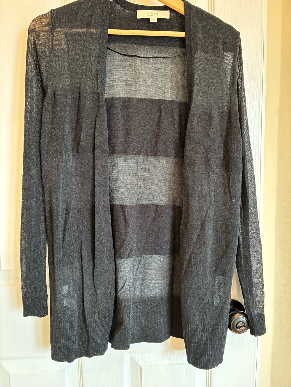 LOFT Lightweight open -Front Cardigan Dark Charcoal Gray/ black size